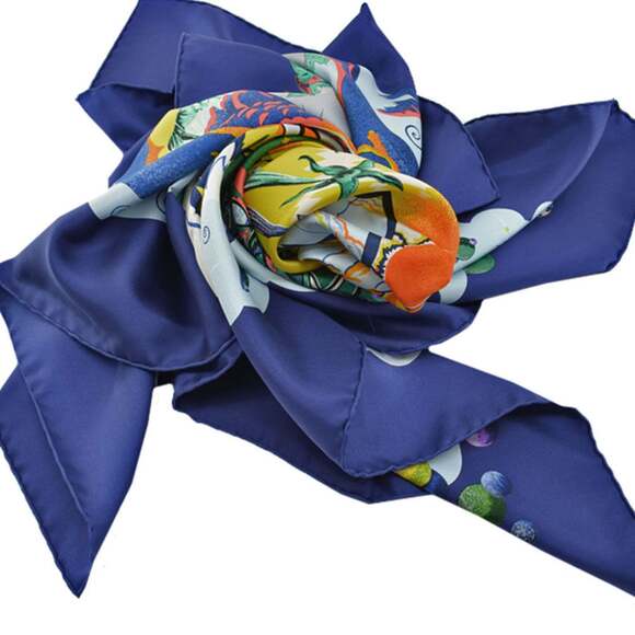 HERMES Blue Silk Scarf - Picture 2 of 5